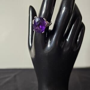 30.30ct Oval African Amethyst & White CZ Rhodium Over 925 Size 8